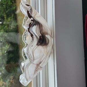 Murano Glass Art Bow Ruffled Black and White Design